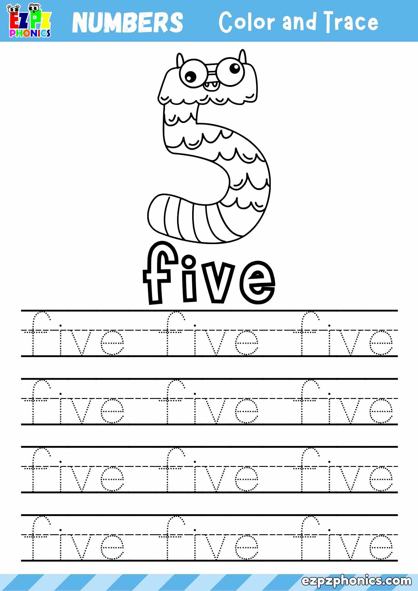 Number Five Word Tracing Activity (Free PDF Download)